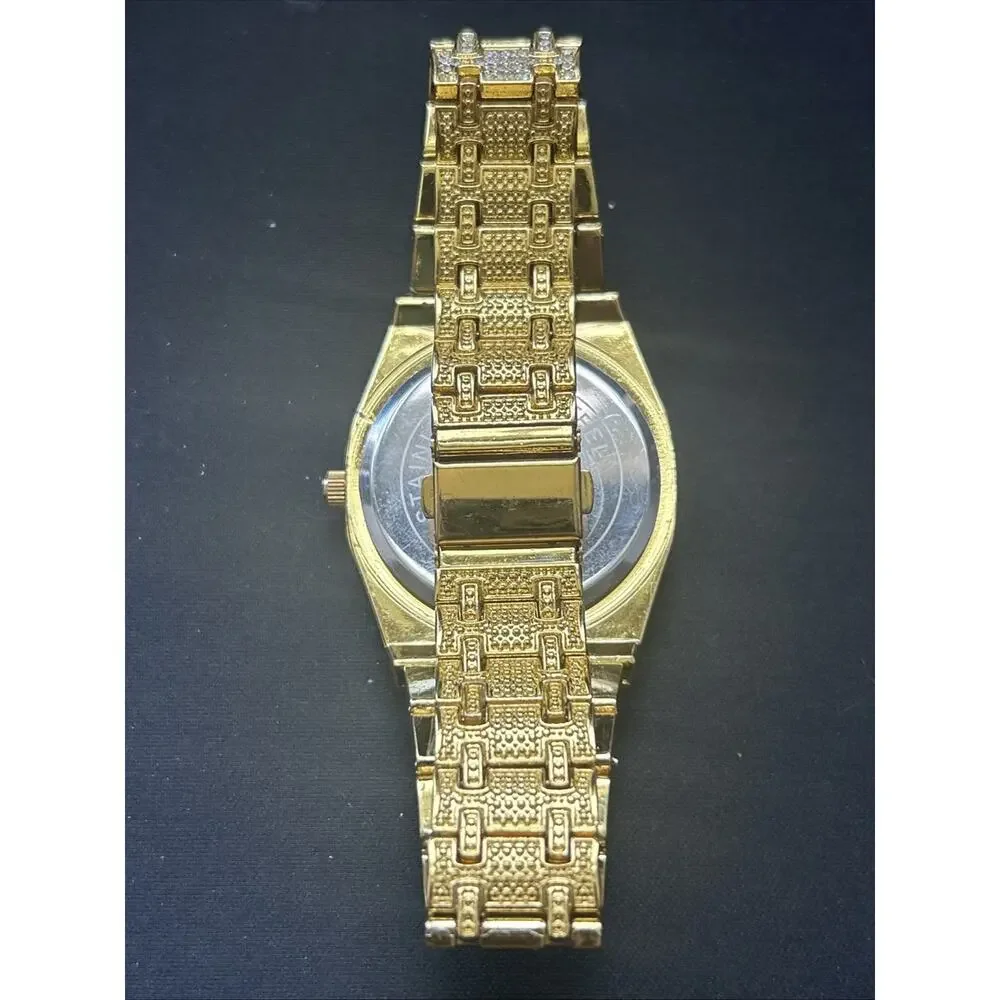 Iced Out Gold Tone Men’s Quartz Watch